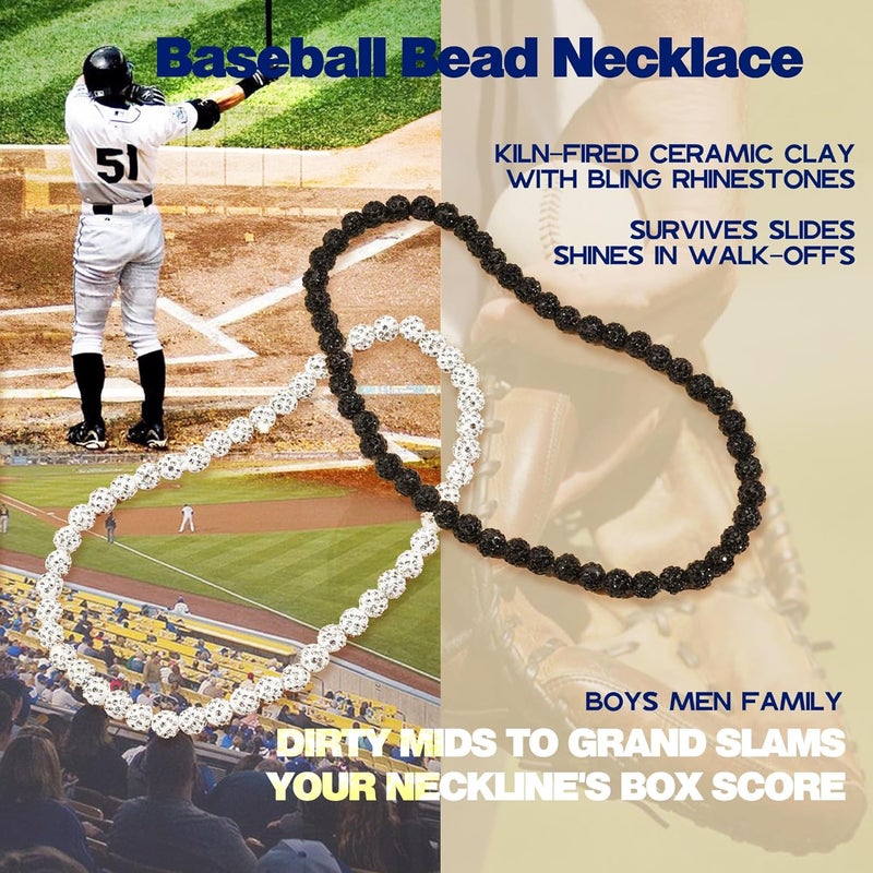 Krfy Baseball Necklaces for Boys, Bling Rhinestone Beaded Necklaces for Women Men, Diamond Baseball Drip Necklace Ice Bead Necklaces Inspired Sports Jewelry, 17.7 Inches, Age：Over 8 Years Old - Image 2